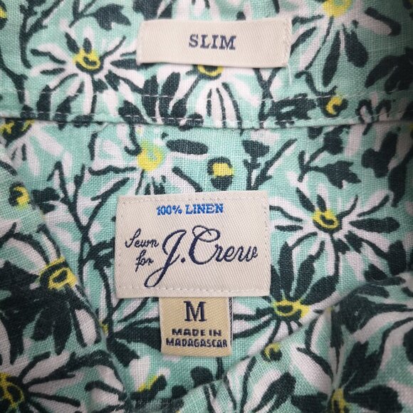 J. Crew Men's Size Medium Slim Fit Green Floral Print 100% Linen Shirt - Picture 3 of 8